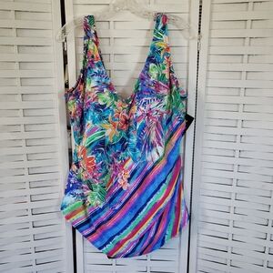 Swimsuits For All Multicolor Built In Bra  Swimwear One Piece Plus Size 22 New